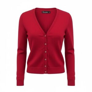Romantic Crimson Red Cardigan Layering Blouse| Jeweled Button Top V Neck XS